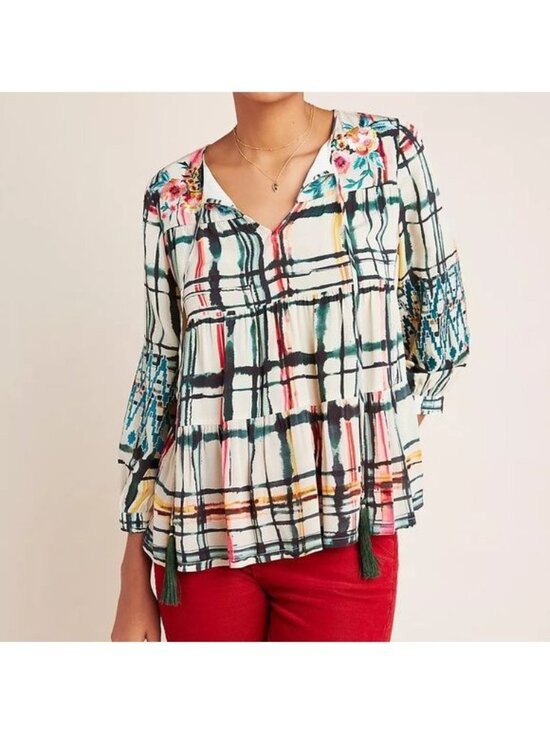 Vineet Bahl Tops - NWT Vineet Bahl Anthropologie Vanessa Tiered Peasant Blouse Multicolor Floral L